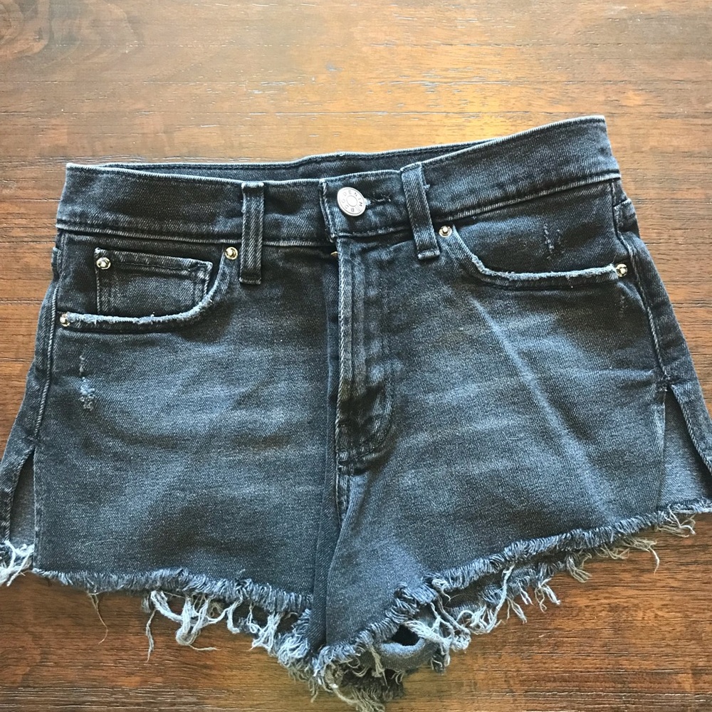 Faded black, mid-rise shorty shorts